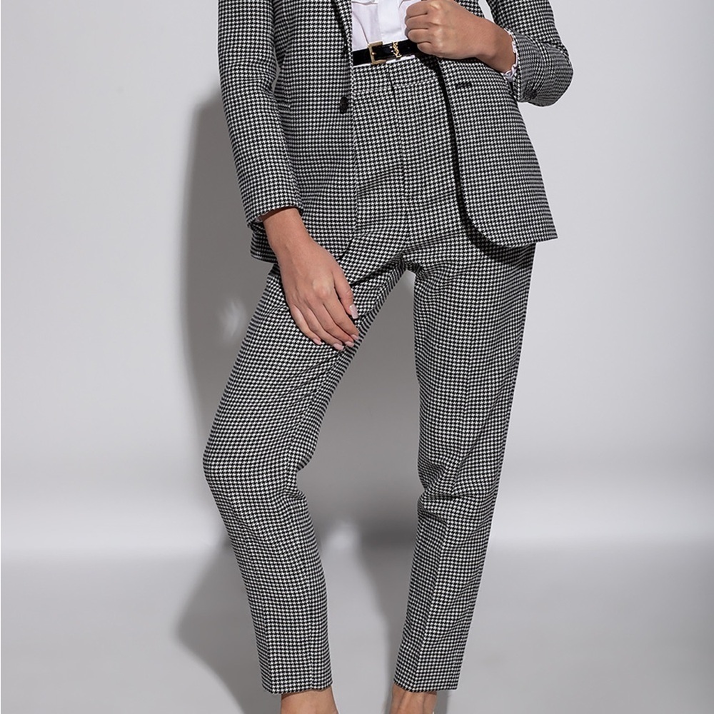 Saint Laurent black & white houndstooth slim fit wool pants - size 4 (36)